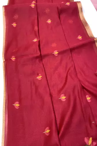 Maroon Color Jamdani weave  cotton Saree