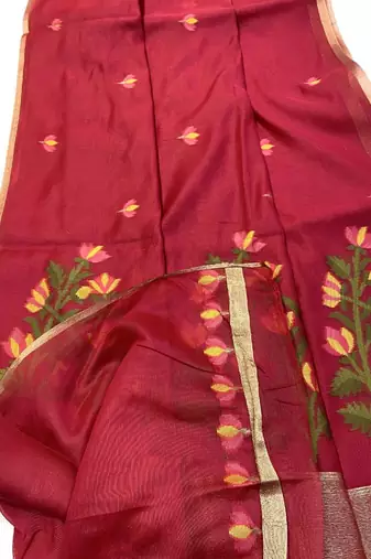 Maroon Color Jamdani weave  cotton Saree