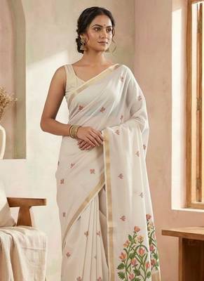 White Color Jamdani weave  cotton Saree 1