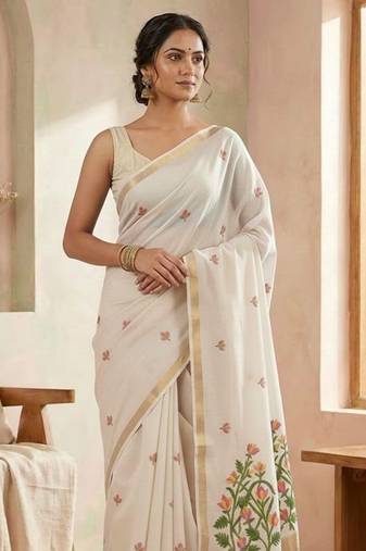 White Color Jamdani weave  cotton Saree