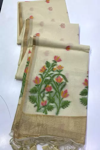 White Color Jamdani weave  cotton Saree