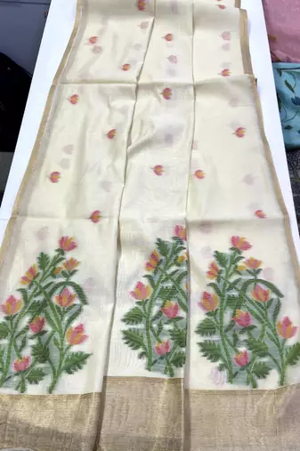 White Color Jamdani weave  cotton Saree