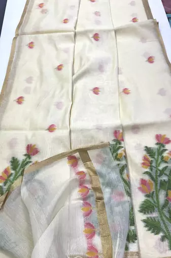 White Color Jamdani weave  cotton Saree
