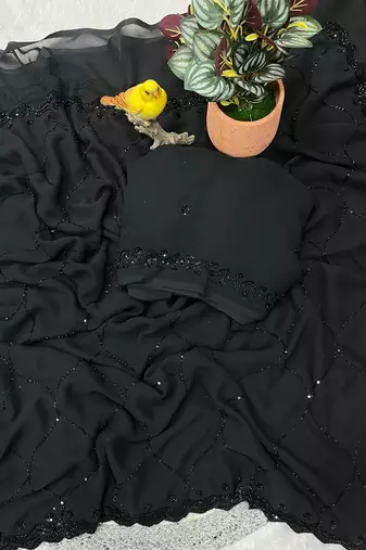 Designer faux georgette beads and sequence work saree with blouse