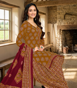 Mustard color crepe silk printed women unstitched dress material