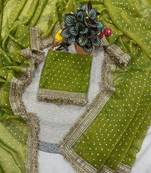 Perrot moss silk with jecquard butti saree with unstitched blouse