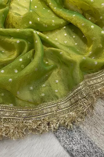 Perrot moss silk with jecquard butti saree with unstitched blouse