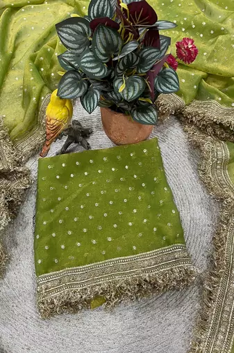 Perrot moss silk with jecquard butti saree with unstitched blouse