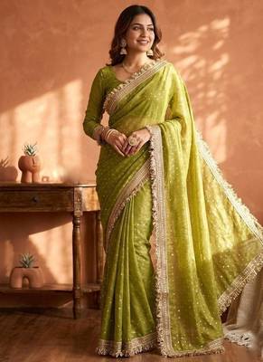 Perrot moss silk with jecquard butti saree with unstitched blouse 4