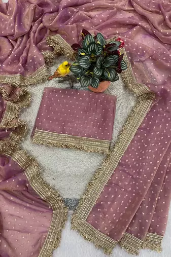 Pink moss silk with jecquard butti saree with unstitched blouse
