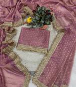 Pink moss silk with jecquard butti saree with unstitched blouse
