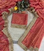 Peach moss silk with jecquard butti saree with unstitched blouse