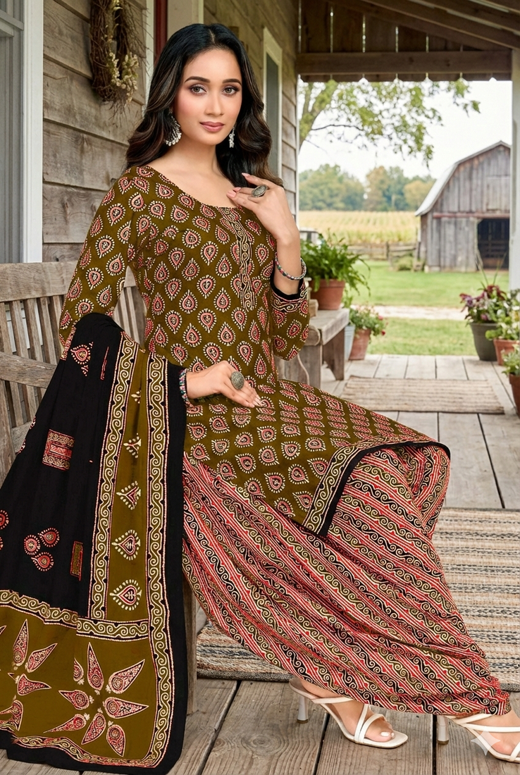 Multicolor color crepe silk printed women unstitched dress material