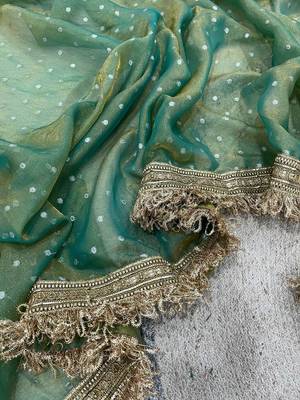 Seagreen moss silk with jecquard butti saree with unstitched blouse 2