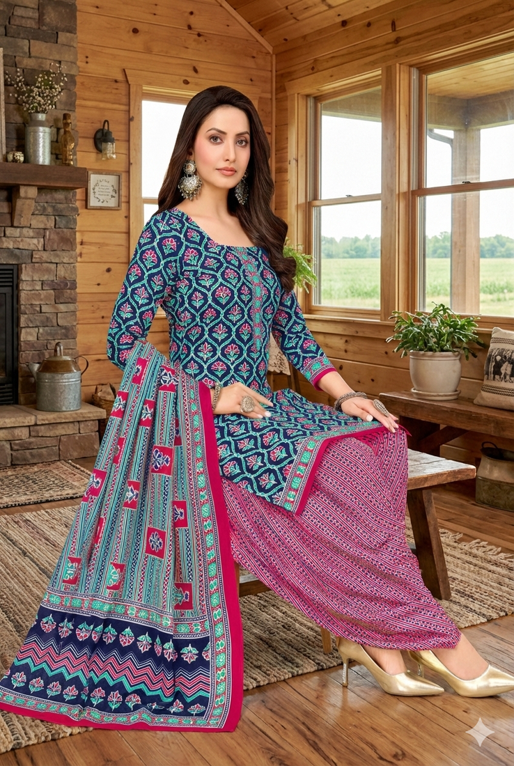 Multicolor color crepe silk printed women unstitched dress material