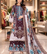 Magenta  color crepe silk printed women unstitched dress material