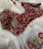 White Color  Embroidery Work and Coding weaving Tissue Silk Saree