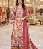 Pink color crepe silk printed women unstitched dress material