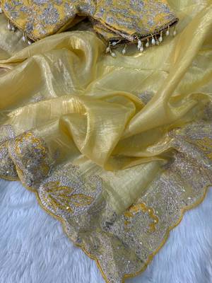 Olive Color  Embroidery Work and Coding weaving Tissue Silk Saree 2