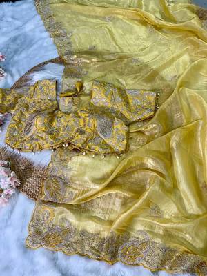 Olive Color  Embroidery Work and Coding weaving Tissue Silk Saree 3