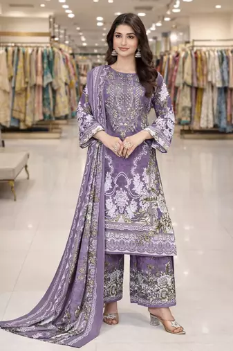 Purple color crepe silk printed women unstitched dress material