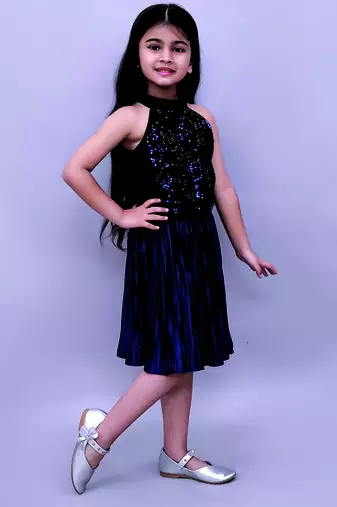 Navy blue embroidered polycotton co ord set