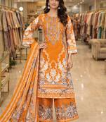 Orange color crepe silk printed women unstitched dress material
