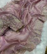Light Pink Color  Embroidery Work and Coding weaving Tissue Silk Saree