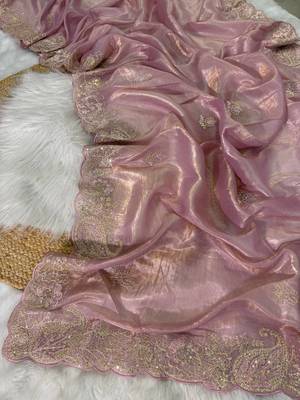 Light Pink Color  Embroidery Work and Coding weaving Tissue Silk Saree 2