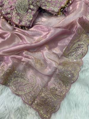 Light Pink Color  Embroidery Work and Coding weaving Tissue Silk Saree 5