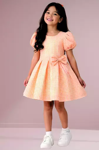 Orange woven cotton dress