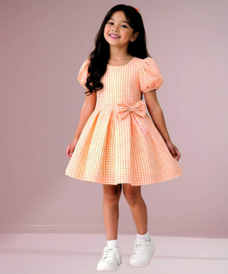 Orange woven cotton dress