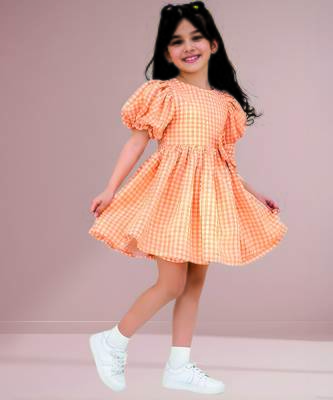 Orange woven cotton dress 3