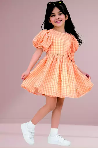 Orange woven cotton dress