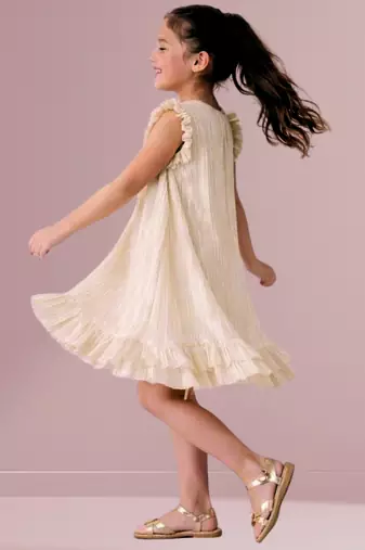 Golden woven polycotton dress