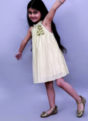 Golden embroidered polycotton dress 1
