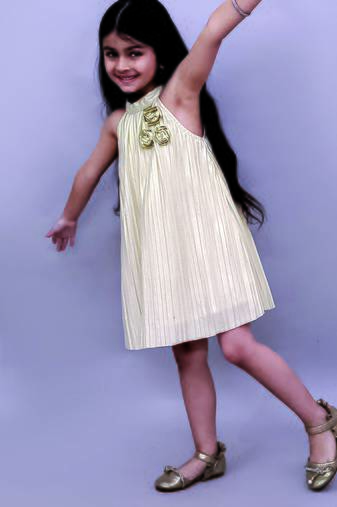 Golden embroidered polycotton dress