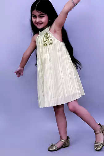 Golden embroidered polycotton dress