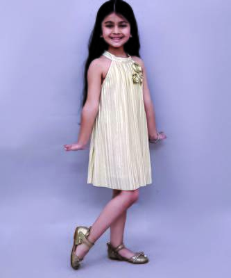 Golden embroidered polycotton dress 2