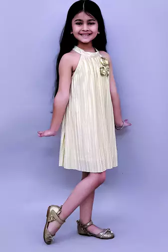 Golden embroidered polycotton dress