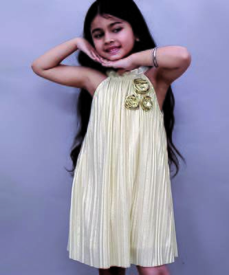 Golden embroidered polycotton dress 3