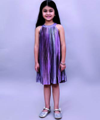 Mauve solid polycotton dress 5