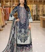 Blue color crepe silk printed women unstitched dress material