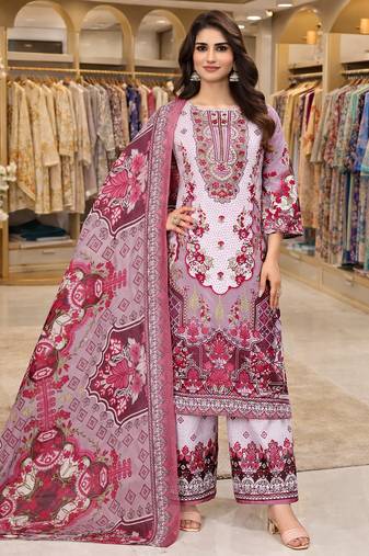 Pink color crepe silk printed women unstitched dress material