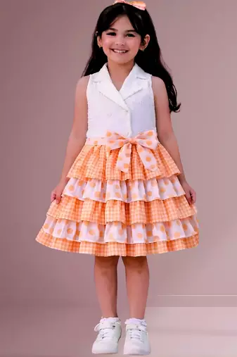 White orange woven cotton co ord set