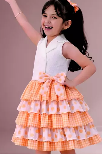 White orange woven cotton co ord set