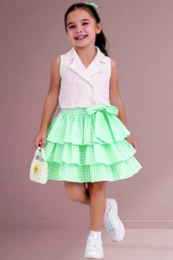 White mint green woven cotton co ord set