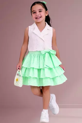White mint green woven cotton co ord set