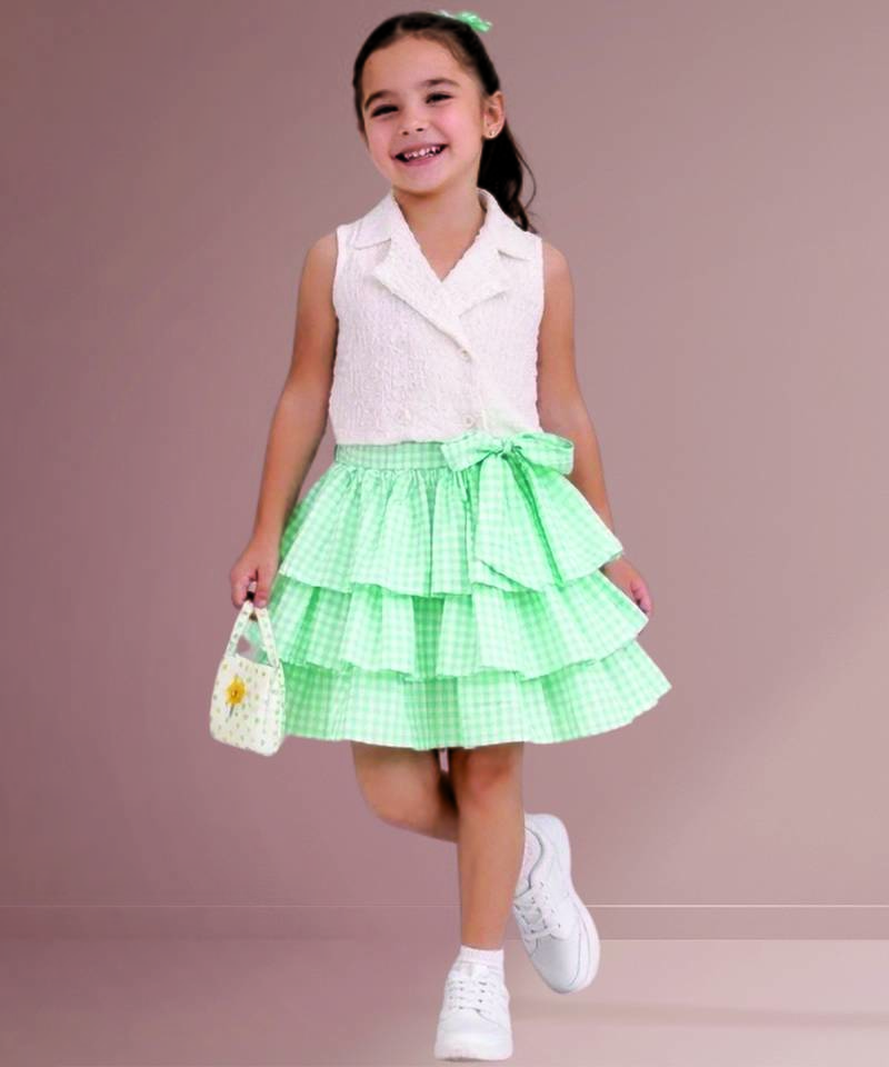 White mint green woven cotton co ord set