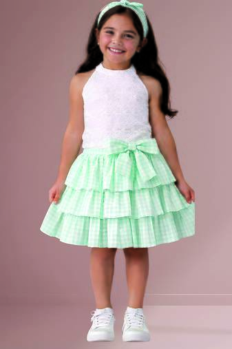 White mint green woven cotton co ord set